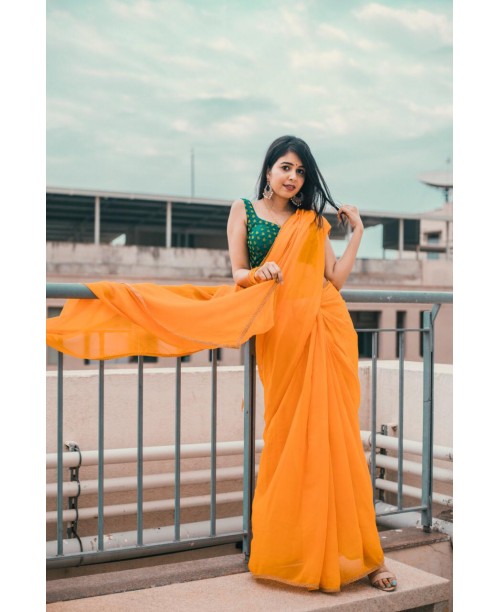 Georgette Orange Saree