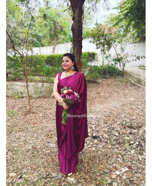 Mulberry Purple Satin Silk Saree 