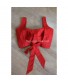 Solid Red Back Knot Cotton Blouse (Padded)