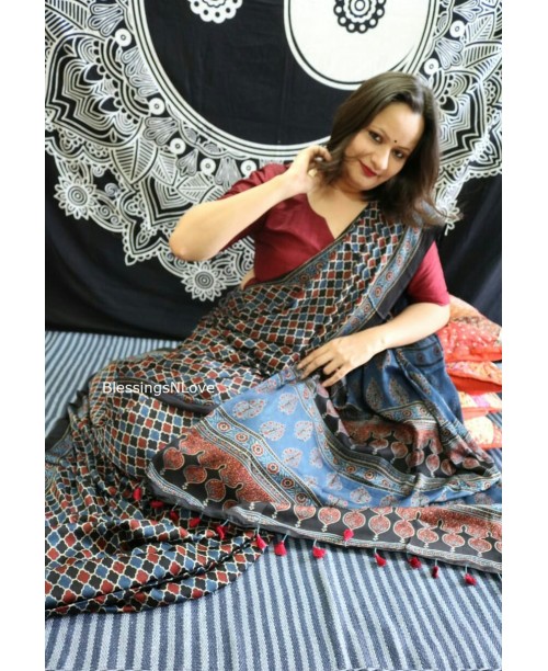 Neel: Ajrakh Modal Silk Saree