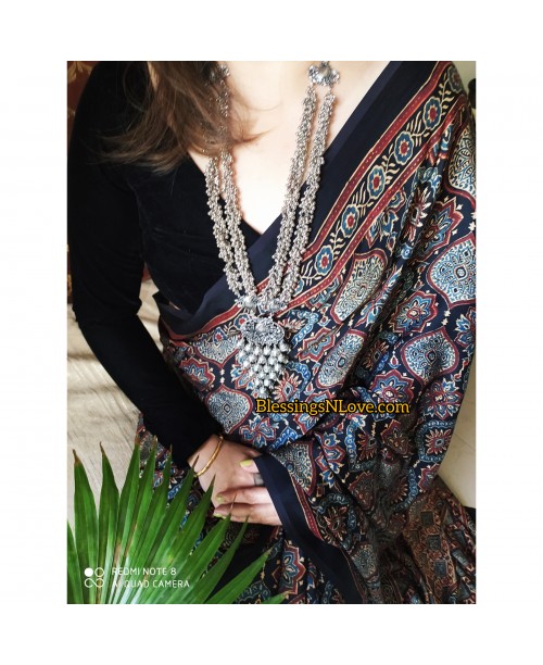 Black Ajrakh Modal Silk Saree