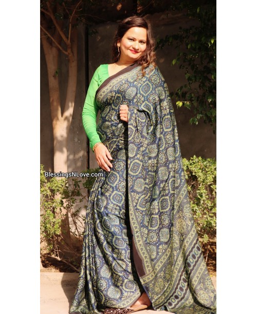 Madhumita Ajrakh Modal Silk Saree