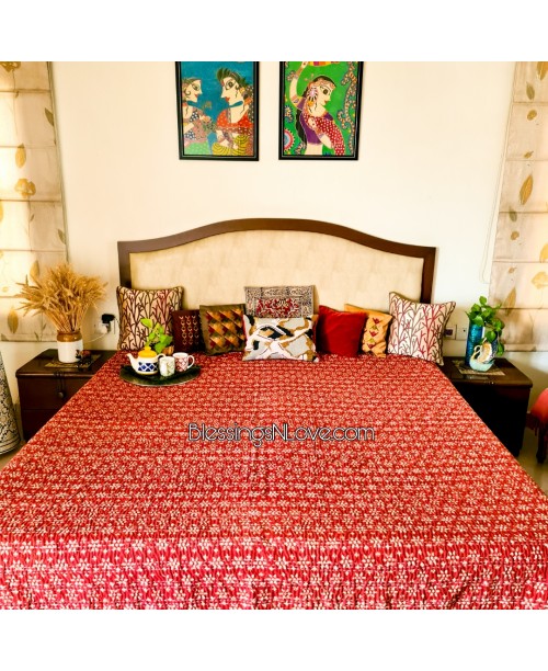 Brick Red Kantha Block Print Bed Spread ( SOLD) 