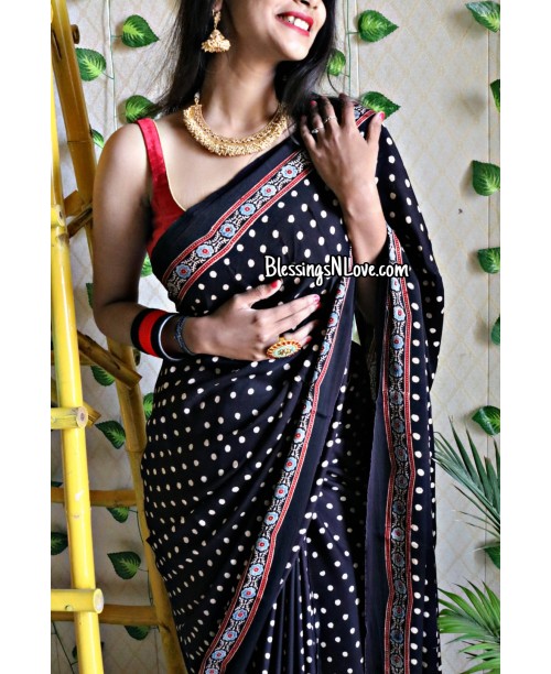 Polka Dot Ajrakh Modal Silk Saree