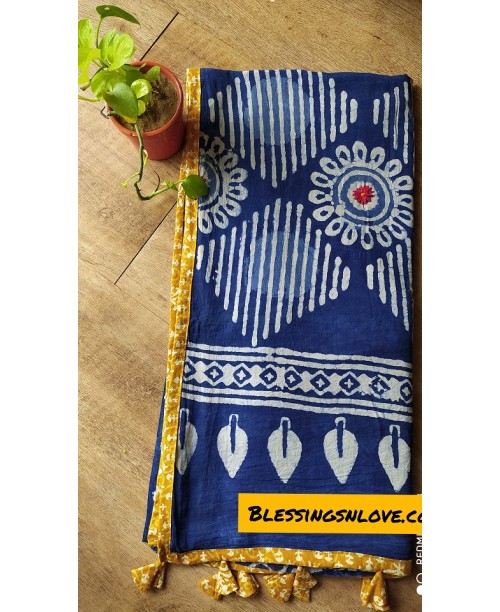 Indigo Cotton Mul Saree