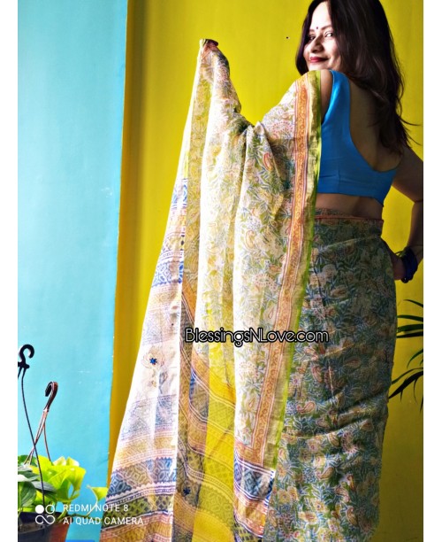 Green Blue Kota Doria Saree