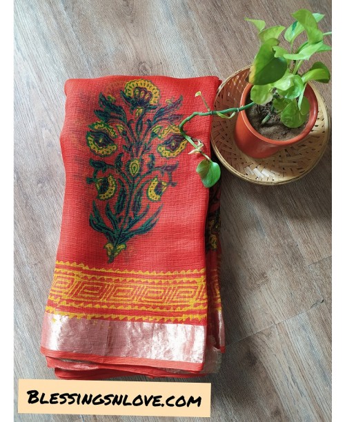 Pure Kota Silk Hand Block Print Saree