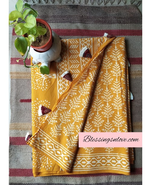 Yellow Cotton Mul Saree