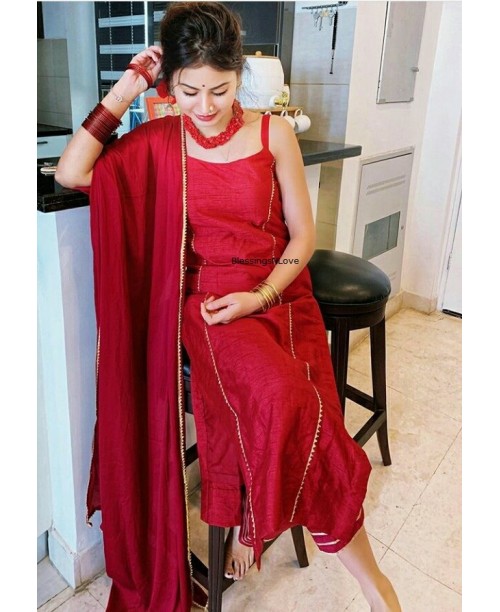 Maroon Red Raw Silk Suit