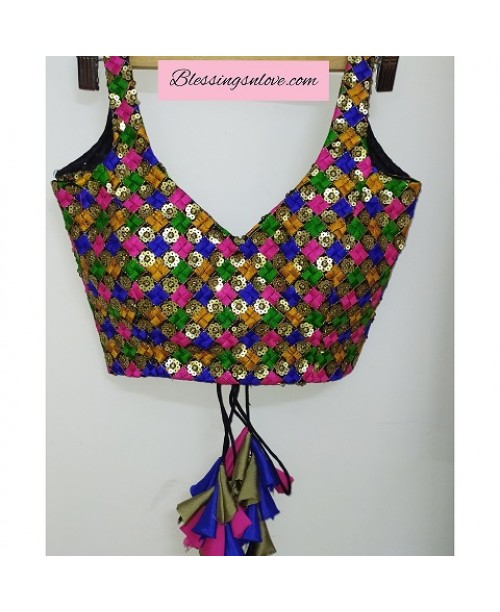 Multi Color Thread Embroidery Sequence Work Padded Blouse 