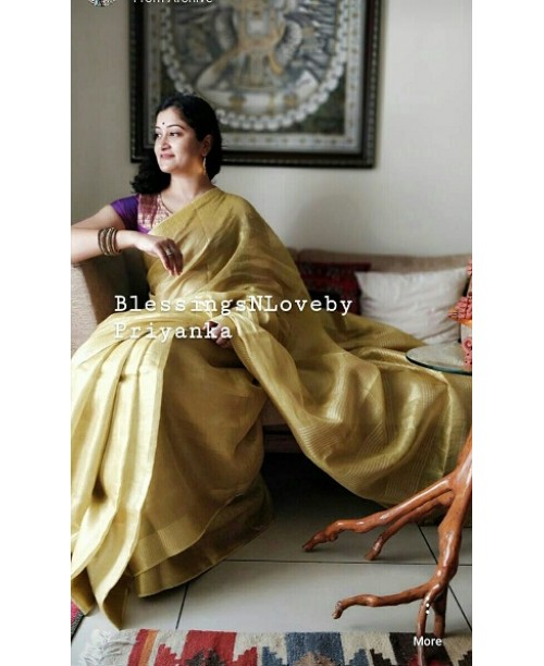 Gold Tissue Silk Linen Handwoven Saree