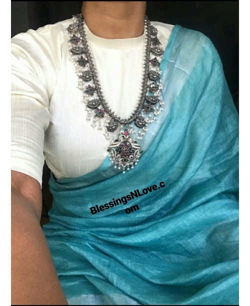 Turquoise Blue Linen Saree