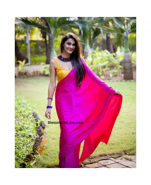 Hot Pink Satin Silk Saree
