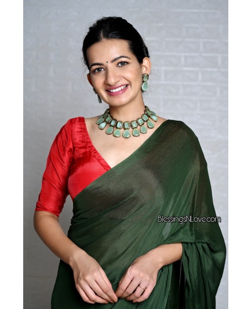 Green Chinon Chiffon Saree