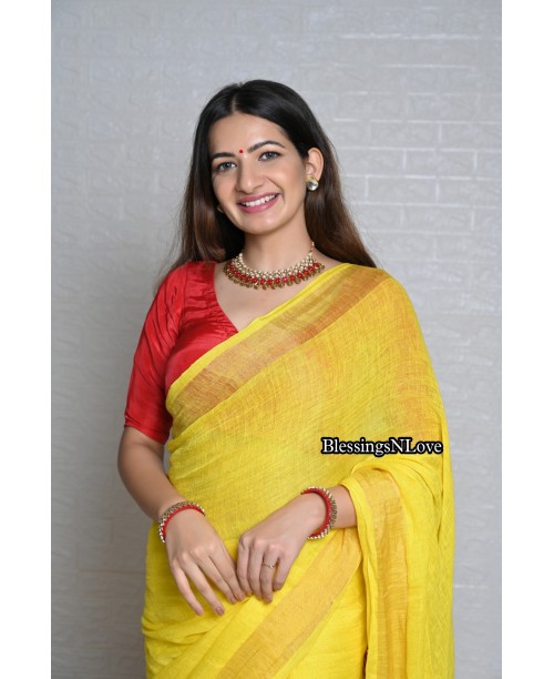 Yellow Handwoven Linen Saree