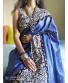 Blue Linen Kalmakari Patch Work Saree