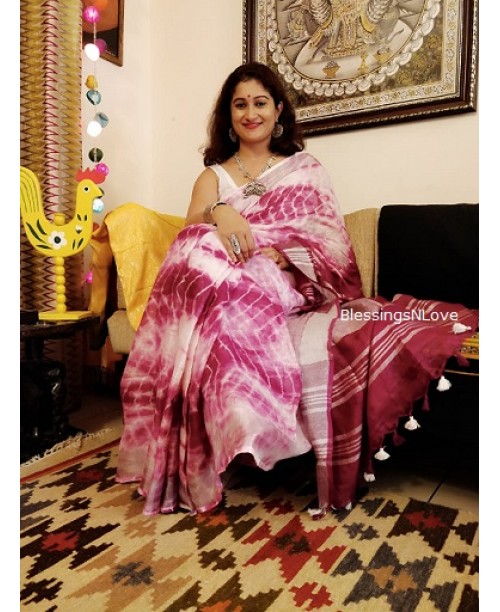 Pure Linen Shibori Tie Dye Saree