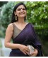 Purple Handwoven Organic Linen Saree With Heart Buta