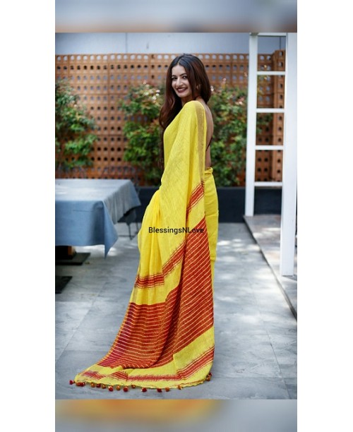 Yellow Organic Linen Saree