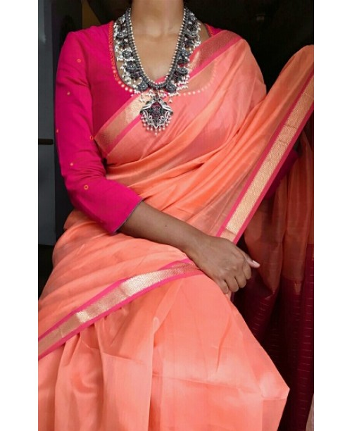 Peach Maheswari Handloom Silk Saree