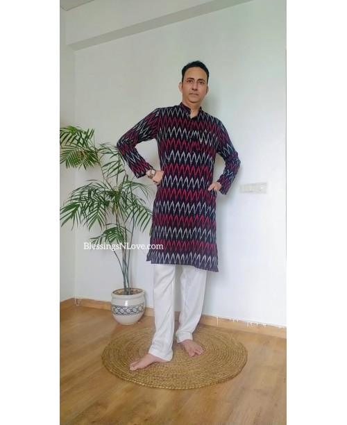 Red Black Ikat Kurta