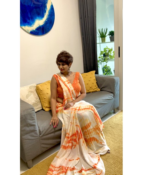 Orange Cream Shibori Saree