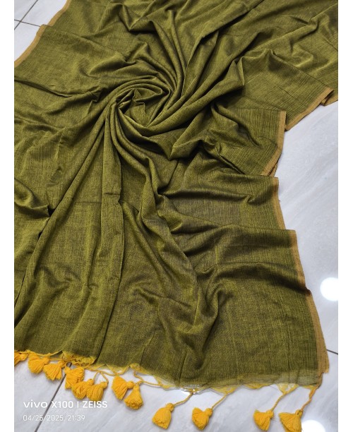 Mehandi Green Cotton Mul Saree