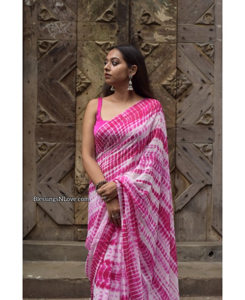 Hot Pink Shibori Saree