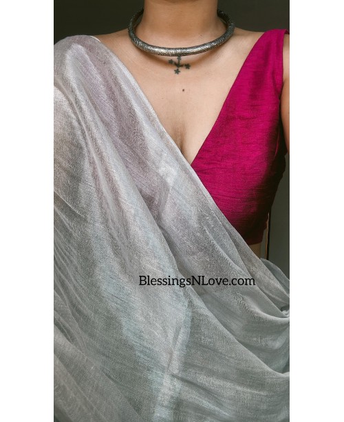 V Neck Raw Silk Padded Blouse 