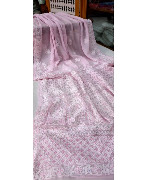 Pink Georgette Chikankari Saree ( SOLD)