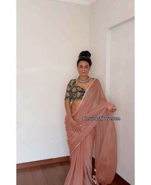 Soft Peach Cotton Mul Saree 
