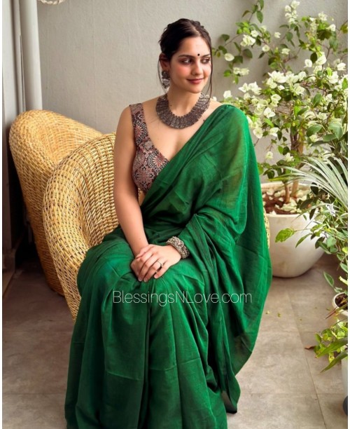 Green Softest Cotton Handloom Saree 