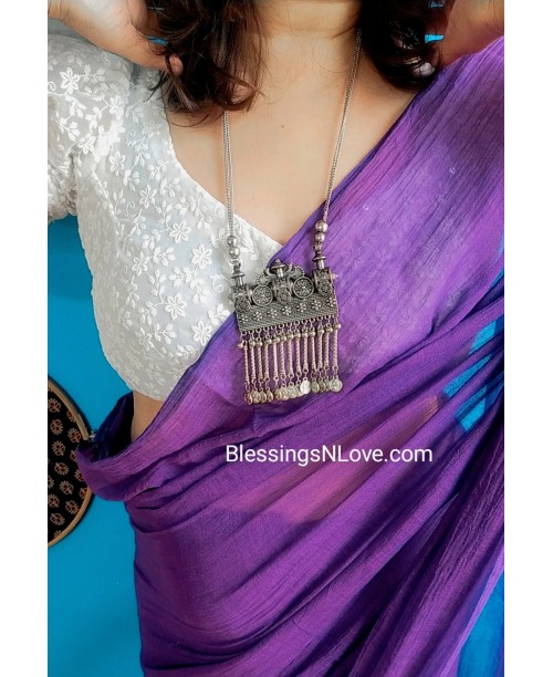 साज  Purple Softest Cotton Mul Loom Saree