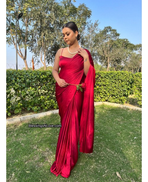 Maroon Satin Saree