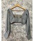 GREY CREPE SQARE NECK FULL BALLON SLEEVES BLOUSE