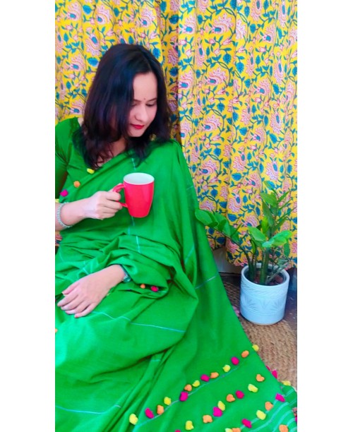 Green Cotton Khes Saree 