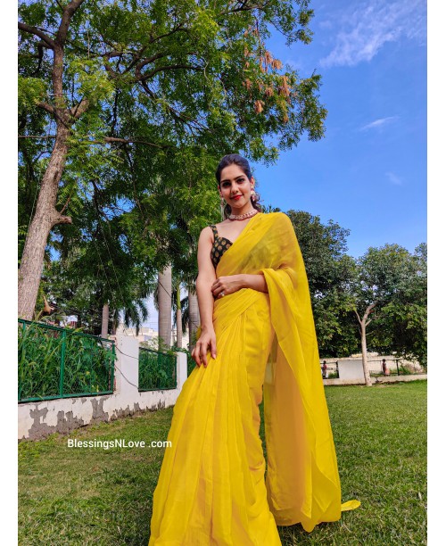 Yellow Chiffon Saree