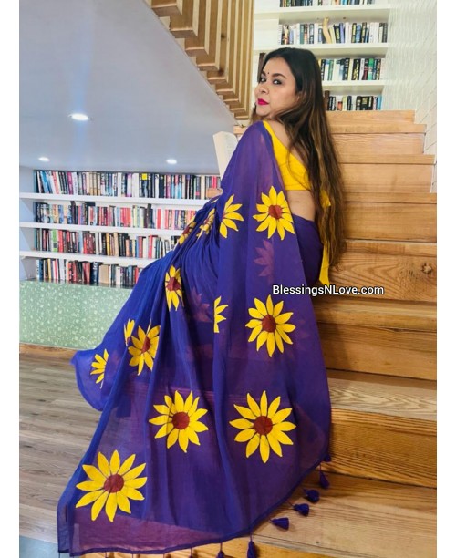 Purple Surajmukhi Cotton Mul Saree