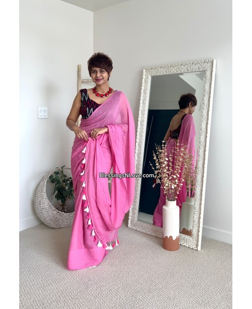 Pink Cotton Mul Saree