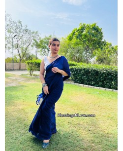 Ink Blue Cotton Mul Saree