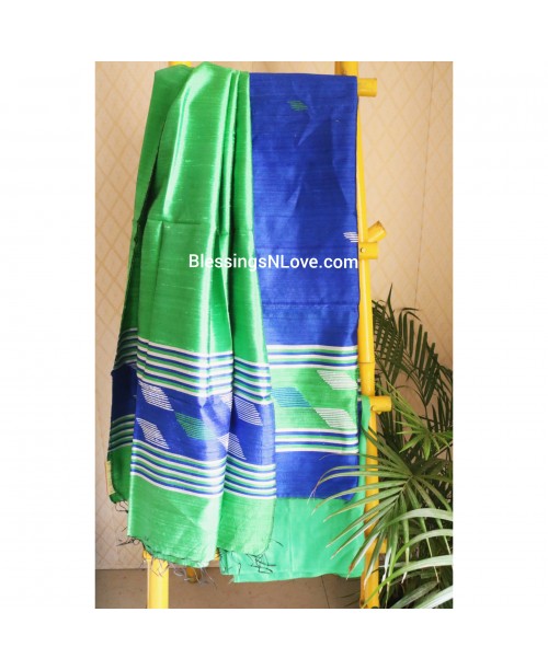 Pure Dupian Silk Green and Blue Suit Set