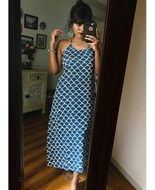 Indigo Halter Neck Maxi